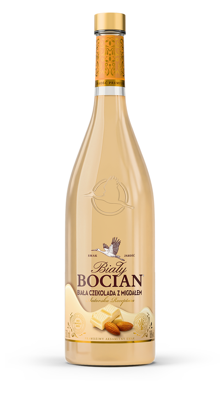 BIAŁY BOCIAN BIAŁA CZEKOLADA Z MIGDAŁEM bottle